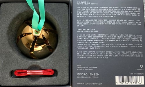 Georg Jensen Christmas Ball 2016 Brass platted with 24 karat gold NEW Gift Box - Picture 7 of 8