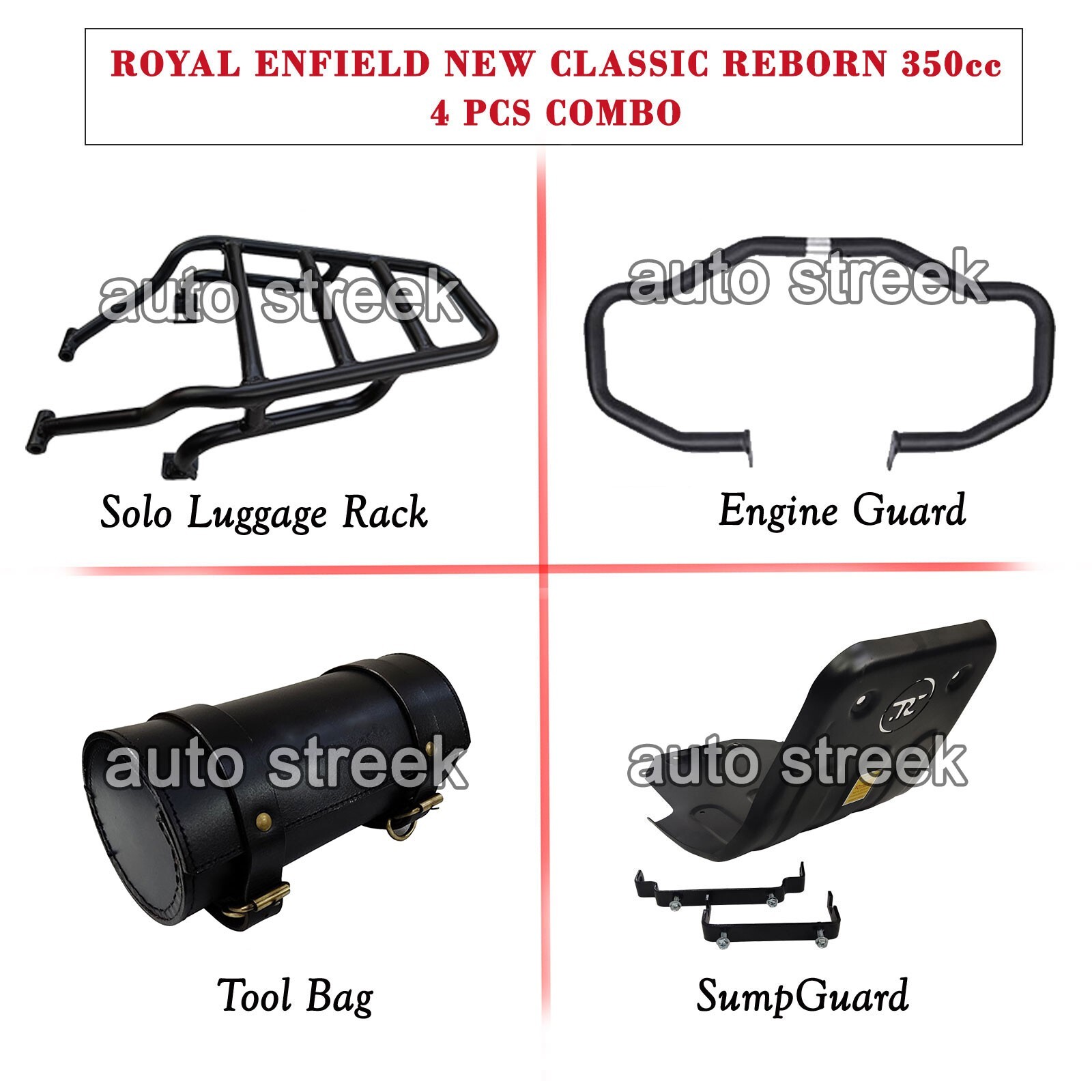 For Royal Enfield Classic Reborn 350 Tool Bag, Luggage Rack, Sump & Engine Guard