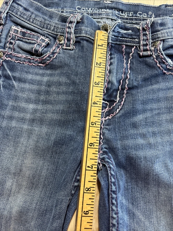Jeans Cowgirl Tuff Co. Bootcut para niña talla 13 azul denim rosa brillante Foto 4 de 4