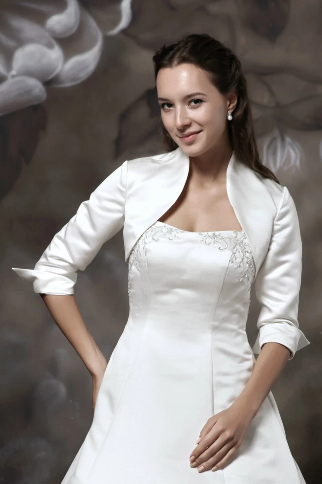 HBH Hochzeit Festlich Satin Bolero Jacke 3/4 Ärmeln,Size 32-58, Ivory +4 Farben