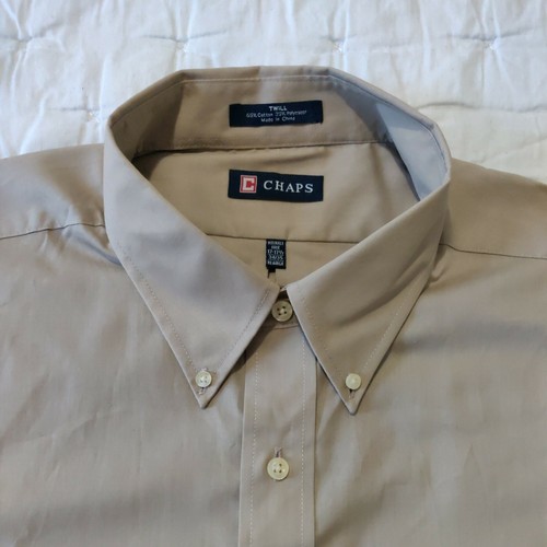 Chaps Men's Tan Button Down Long Sleeve Shirt Size 17 34/35  - Picture 5 of 10