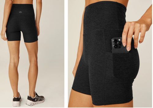 Beyond Yoga Spacedye Keep Pace 7" Pocket Shorts Darkest Night Bike Sz Small EUC - Picture 2 of 10
