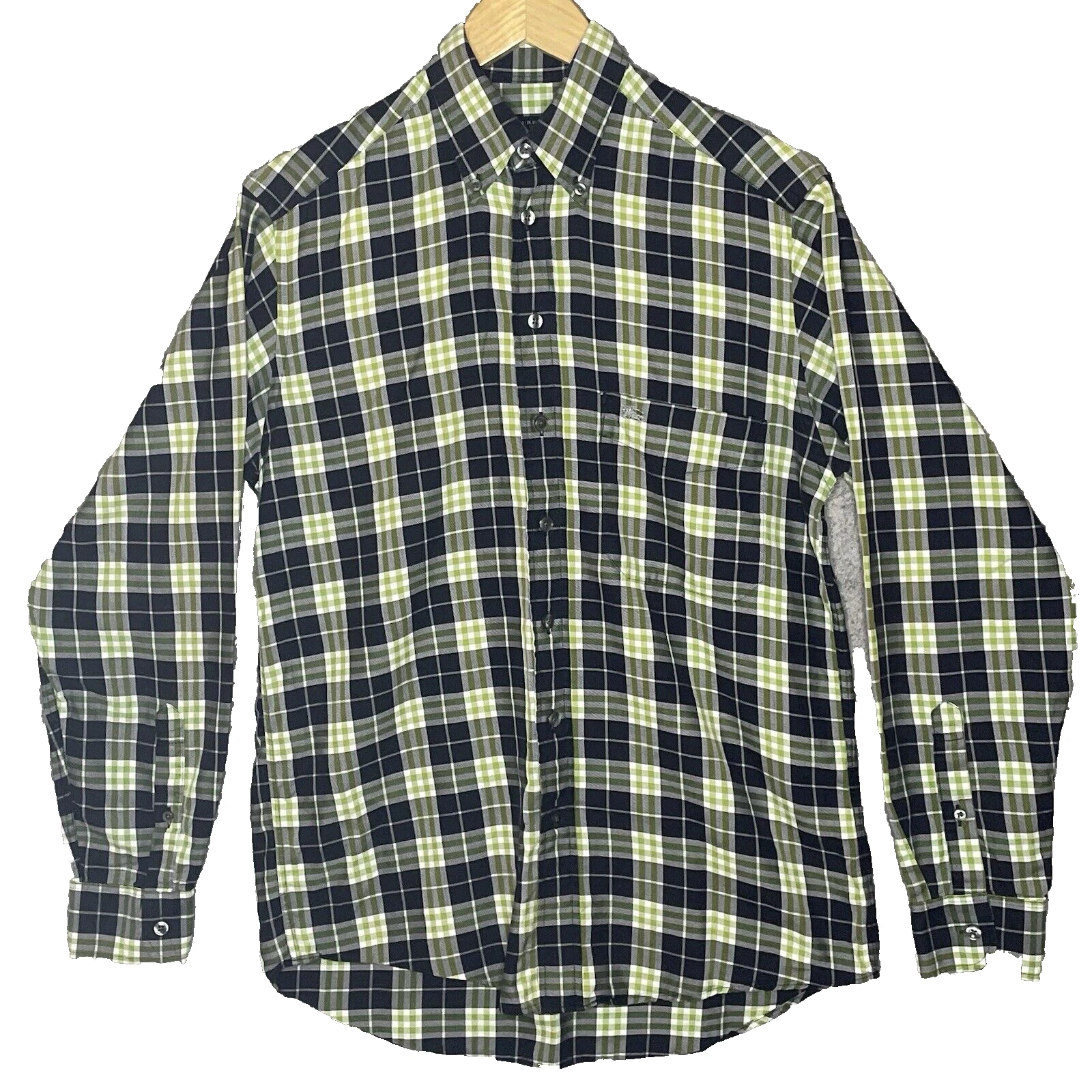 Camicia uomo Burberry London S verde quadri manica lunga colletto abbottonato