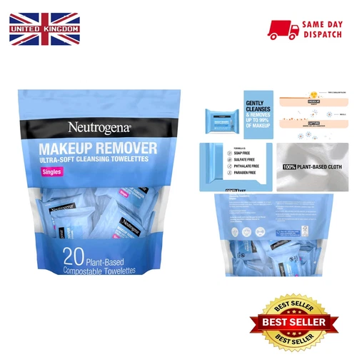 Travel-Friendly Makeup Remover Towelettes - 20 Alcohol-Free Singles for Easy Use