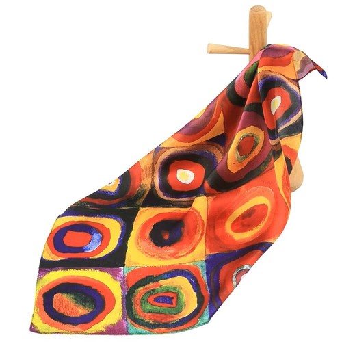 Kandinsky- Circles. 100% genuine pure natural silk. Square neck scarf.52cm-20" - Picture 2 of 3