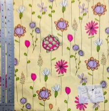 Heidi Grace Blooming Flowers on Yellow Cotton Fabric 2.8 Yards