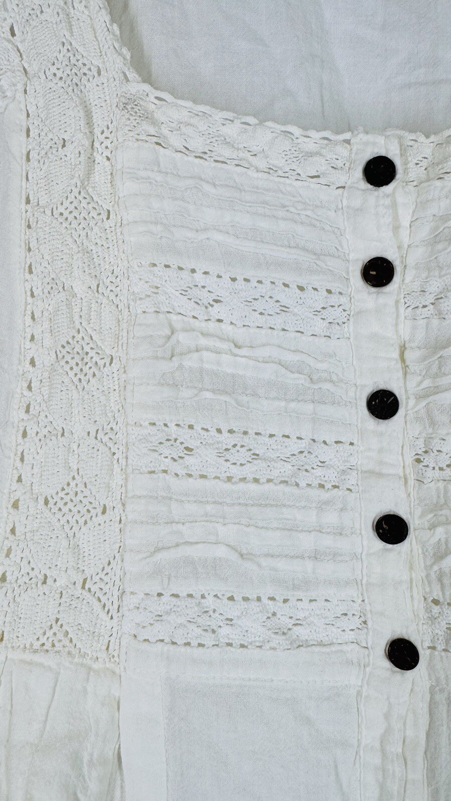 ii Michel Klein Cream Crochet Button Down Shift Dress Medium Cotton