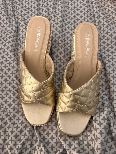 gold quilted sandals