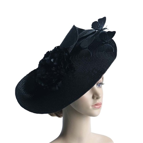 Élégant chapeau papillon fleur plumes coiffure haut pour thé cocktail fête - Photo 10/12