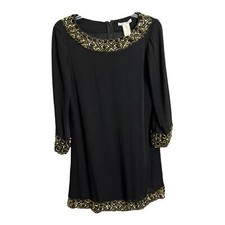 Alice + Olivia Women's A-Line Dress Black Silk W/ Gold Sequins Puff Sleeve Sz S
