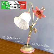 N.2 LUMETTO IN FERRO BATTUTO 1 LUCE AVORIO VERDE ROSA SF ORO LAMPADA DA COMODINO