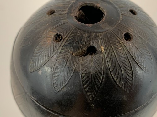 Antique Bronze Asian Figural Decorative Censer of Man Balancing Ball on Feet - Picture 9 of 12
