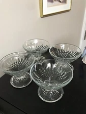 (4) 1970's Footed Crystal Dessert Bowls 4 Oz Compote Diamond Cut Vintage