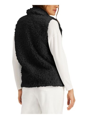 MSRP $100 Inc Women's Textured Sherpa Buckle Neck Closure Vest Black Size Medium - Picture 2 of 4