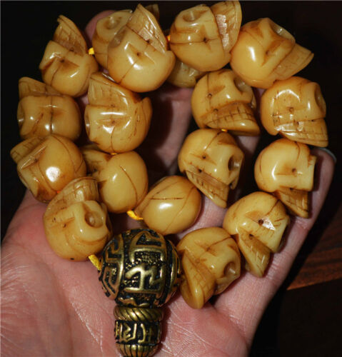 Bracciale Tibetano Vecchio Antico Teschio Mala Preghiera Perline Tibet Preoccupazione Rosario Yak Bone - Foto 2 di 5