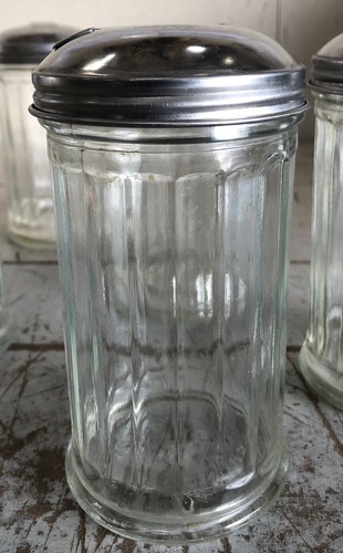 5er Set Vintage HALCO USA Gerippt Glas Diner Zuckerspender Streuer - Bild 3 von 4
