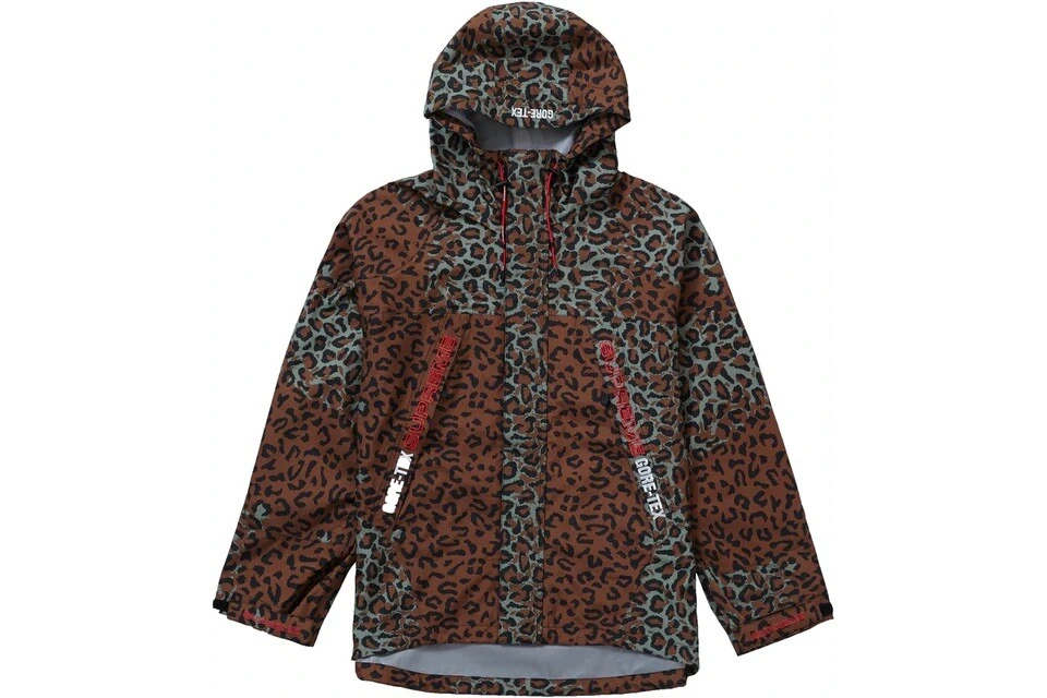 supreme goretex leopard taped seam jacket box logo safari animal print