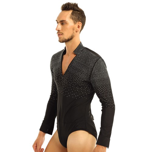 UK Men's One-Piece Bodysuit Long Sleeve V Neck Rompers Dance Undershirt Leotards - Picture 6 of 46
