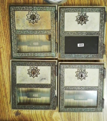 Brass Post Office PO Box Doors, LARGE, Lot of 4 Sequential 486-489, NO Keys 1967