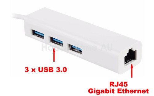 USB 3.0 to RJ45 Gigabit Ethernet Adapter 1000Mbps with 3 Port HUB PC Laptop MAC - Picture 3 of 5