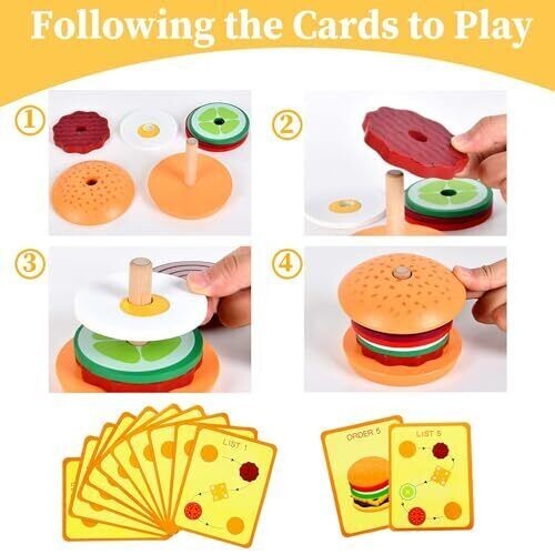 Juguete de hamburguesa apilable de madera Montessori preescolar unisex niño pequeño 3+ educativo - Imagen 12 de 12