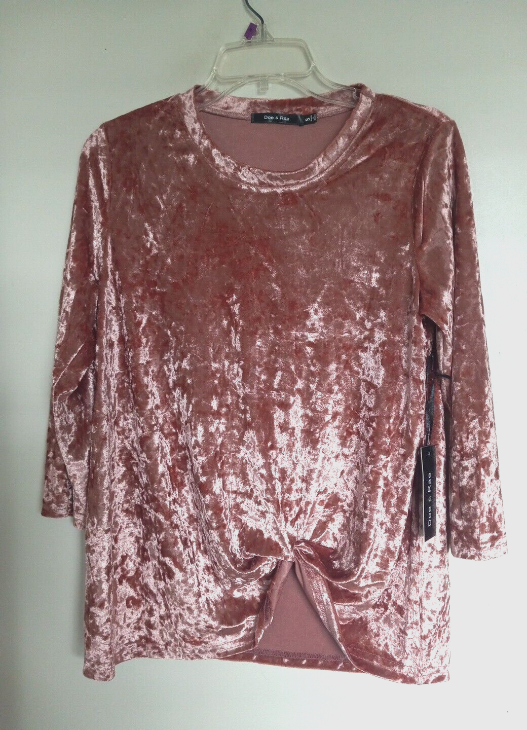 NWT DOE & RAE Mauve Velvet 3/4 Sleeve Blouse Top Size S