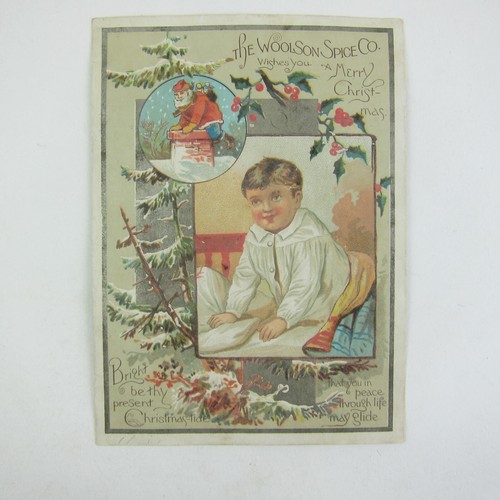 Victorian Trade Card Christmas Santa Chimney & Boy Woolson Spice Co Toledo Ohio - Picture 13 of 13