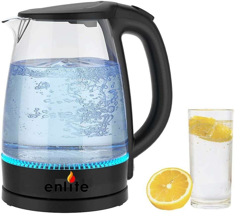 ENLITE 1.8 Liter Glass Electric Tea Kettle Blue LED Light Fast Boiling BPA-Free