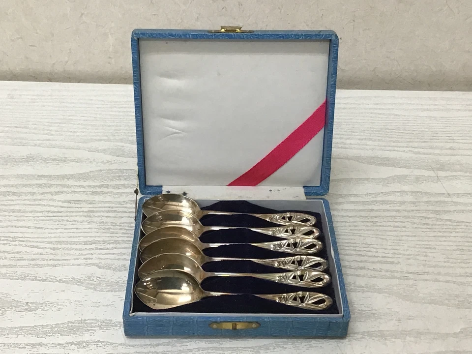 Y2709 TALHERES Colher de Prata Folha de Bambu Conjunto de 6 caixas Japão comida antiga vintage - Imagem 2 de 4