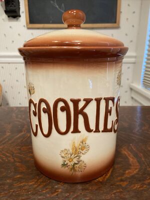 Vintage Mid Century Modern Brown Daisy Cookie Jar with Lid RARE. EB29