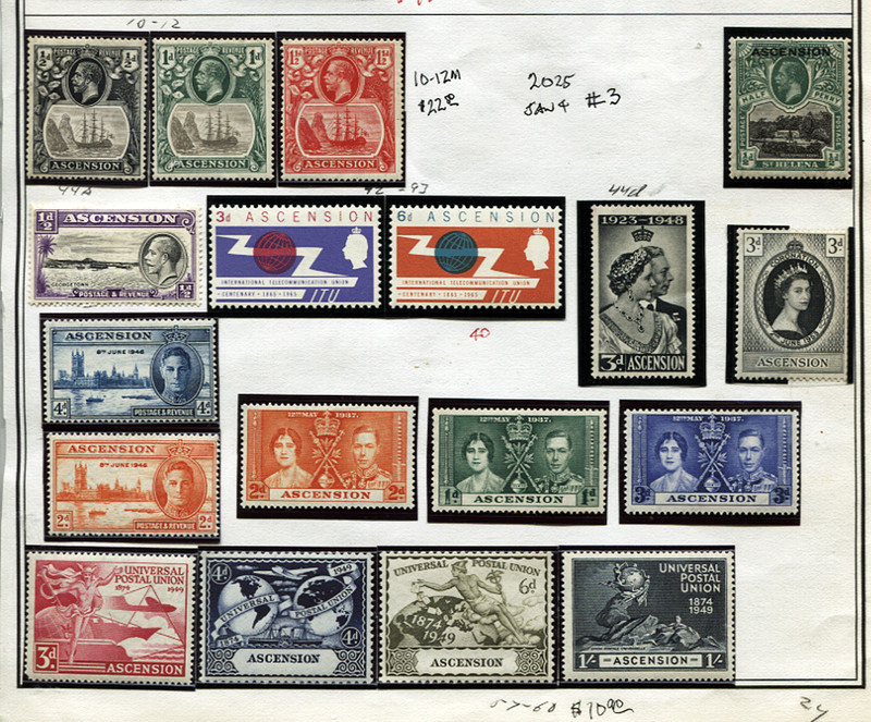 🦋🦋Ascension MINT group(3 scans) #1/ 182a, 349(47)MH, OG, VF, Sc$65.00