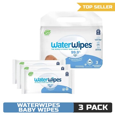 WaterWipes Plastic-Free Original Baby Wipes, Water Based 180 Count  packs