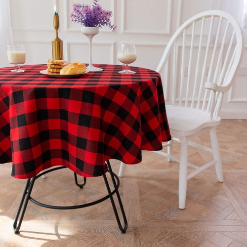 Buffalo Plaid Round Tablecloth Cotton Linen Checkered Round Table Cover For Kitc - Picture 6 of 7