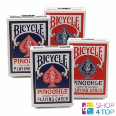4 Decks Bicycle Pinochle Spielkarten USA 2 Blau 2 Rot Standard Index Neu