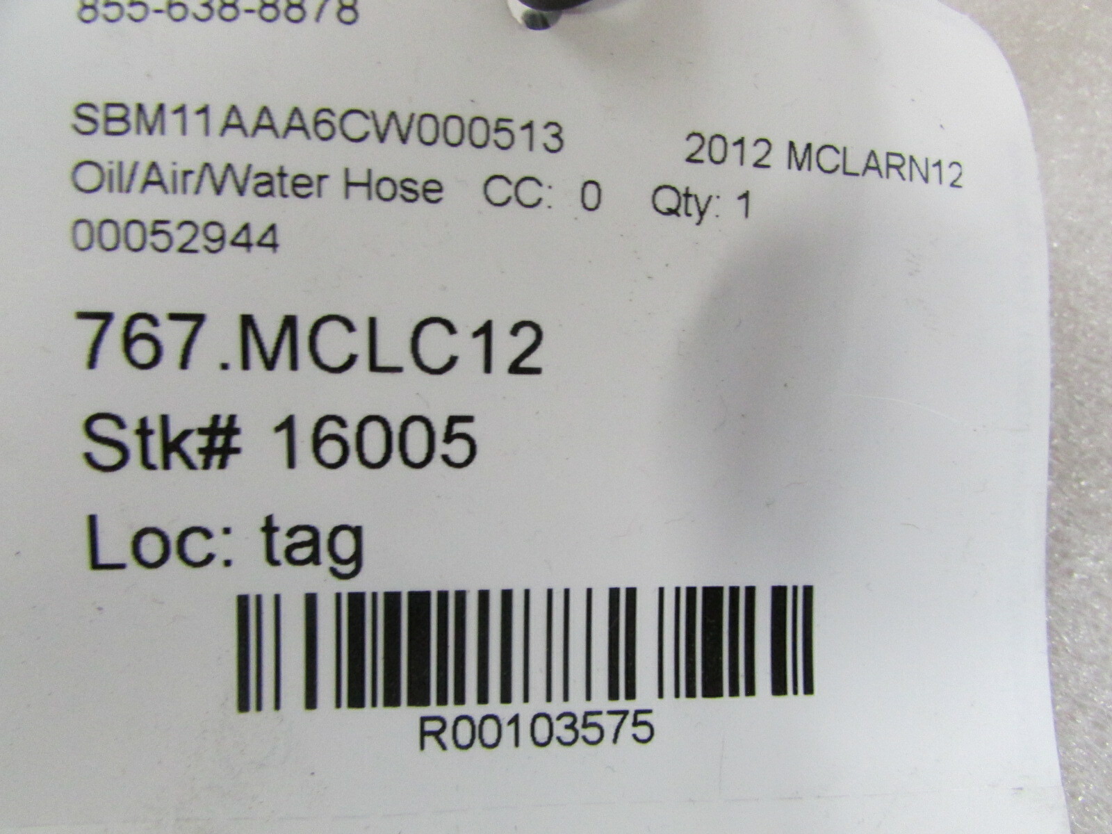 Mclaren MP4-12C,Oil Hose, Used, P/N 00052944