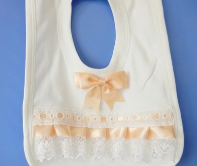 1 white big bow frilly ribbon and lace bib christening special occasions