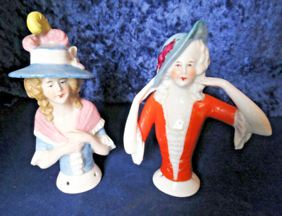 2 x große alte deutsche Porzellan Halbpuppen offene Arme. Regency Style Damen
