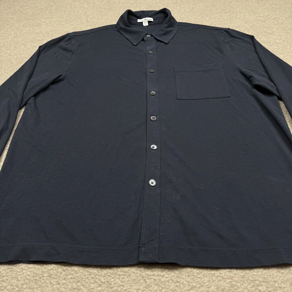 Camisa James Perse abotonada para mujer talla 2 negra manga larga cuello blusa Foto 3 de 4