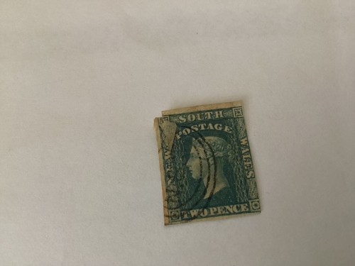 NSW 1856 ,2d Blue imperf Seven Seas 6/15 used Slit along left side hinged