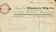 1879 Dinsmore Factory Sewing Machines Boston MA Color Illustrated Billhead USA