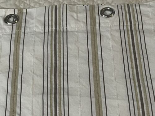 Restoration Hardware Stripe Shower Curtain White & Beige. Washable Silver Rings