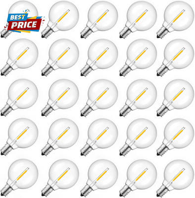 G40 Replacement LED Light Bulbs, 25 Pack Clear Globe Bulb Fits E12 C7 Candelabra