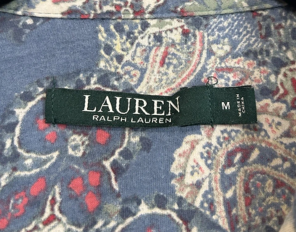 Lauren Ralph Lauren Sleep Shirt Gown Size Medium Blue Paisley Monogram Button Up - Image 2 of 4