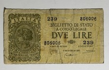 Italy  2  Lire 1944 Banknote, Circulated