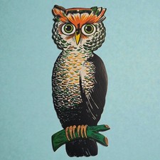 Vintage Beistle Owl on Branch Halloween Cut-Out Embossed Decoration 22" Tall USA