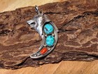 ♡ Vintage Sterling Turquoise Coral Signed Navajo Bear Claw Pendant ♡ — photo 3