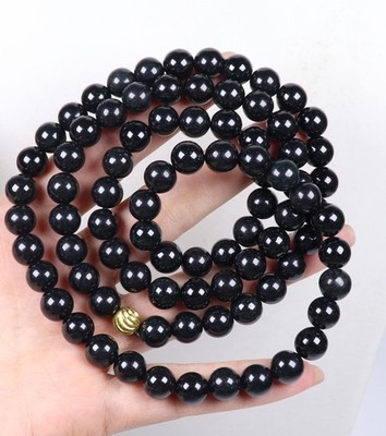 Certified Black Natural A Jade Jadeite 8.8 mm Bead Necklace 720 mm long 34268 项链