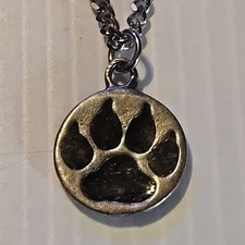 WOLF PAW PRINT Pewter Pendant Charm /18"-24" STAINLESS CURB CHAIN NECKLACE