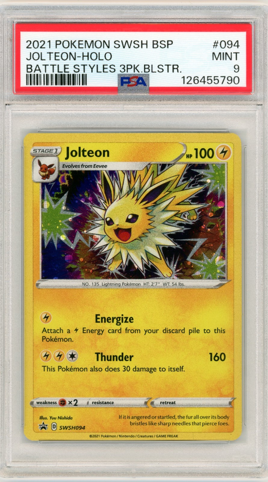 2021 Pokemon Jolteon Battle Styles SWSH094 Black Star Promo Holo Card PSA 9 D