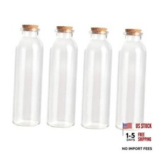 Decorative Glass Bottles with Cork Stoppers 12 fl oz. Round Bottles / 4 Pcs 